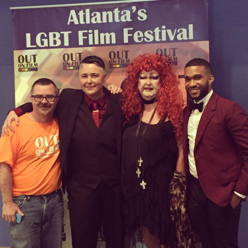 Out on Film festival director Jim Farmer with "Queer Moxie" directors Heather Provoncha and Leo Hollen Jr. and one of the doc's stars, Lily White.