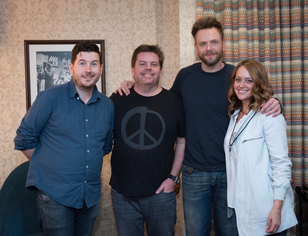 Dauler, a budding stand up comic poses with J.F. Harris, Joel McHale and Sarah Tiana last year as part of Vince Vaughn's Wild West Comedy Festival at the Ryman Auditorium in Nashville.