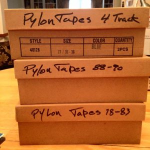 The three boxes of Pylon live recordings archived by late guitarist Randy Bewley.