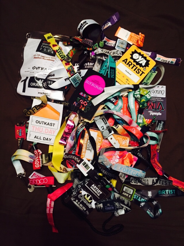 "My backstage credentials. 47 Shows 41 Cities, 40 Festivals, 15 Countries."