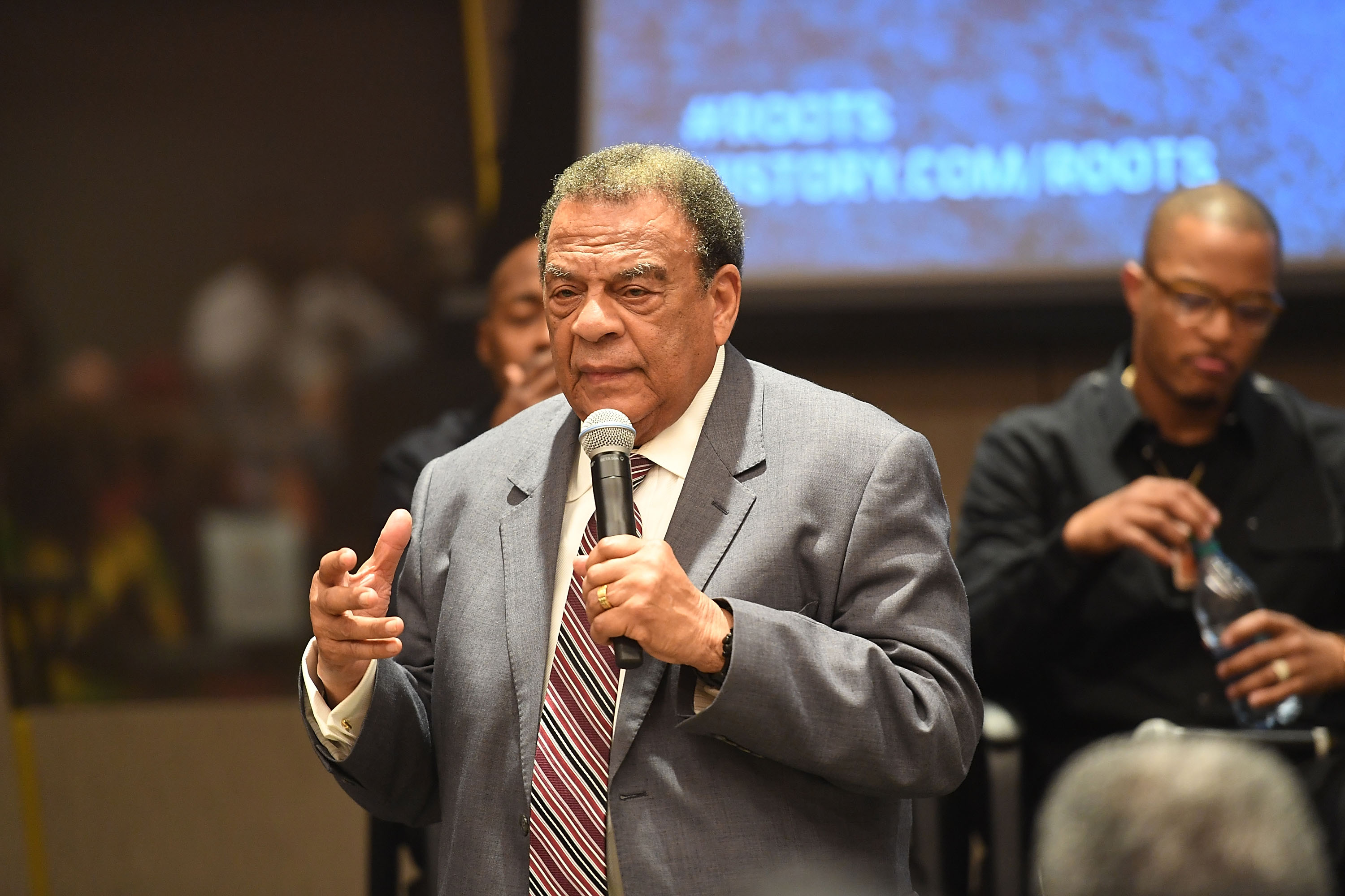 "ATLANTA, GA - MAY 09: Andrew Young speaks onstage at HISTORY's "Roots" Atlanta advanced screening at National Center for Civil and Human Rights on May 9, 2016 in Atlanta, Georgia. (Photo by Paras Griffin/Getty Images for History/Roots)"