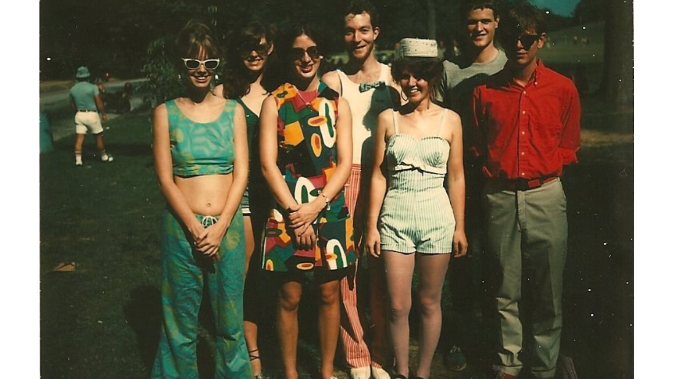 Photo: L to R: Cindy, Maureen, The Incomparable Phyllis, Fred, Kate, Keith, Ricky. Photo taken before an afternoon show in Piedmont Park, date and photographer unknown. Courtesy of Maureen McLaughlin.