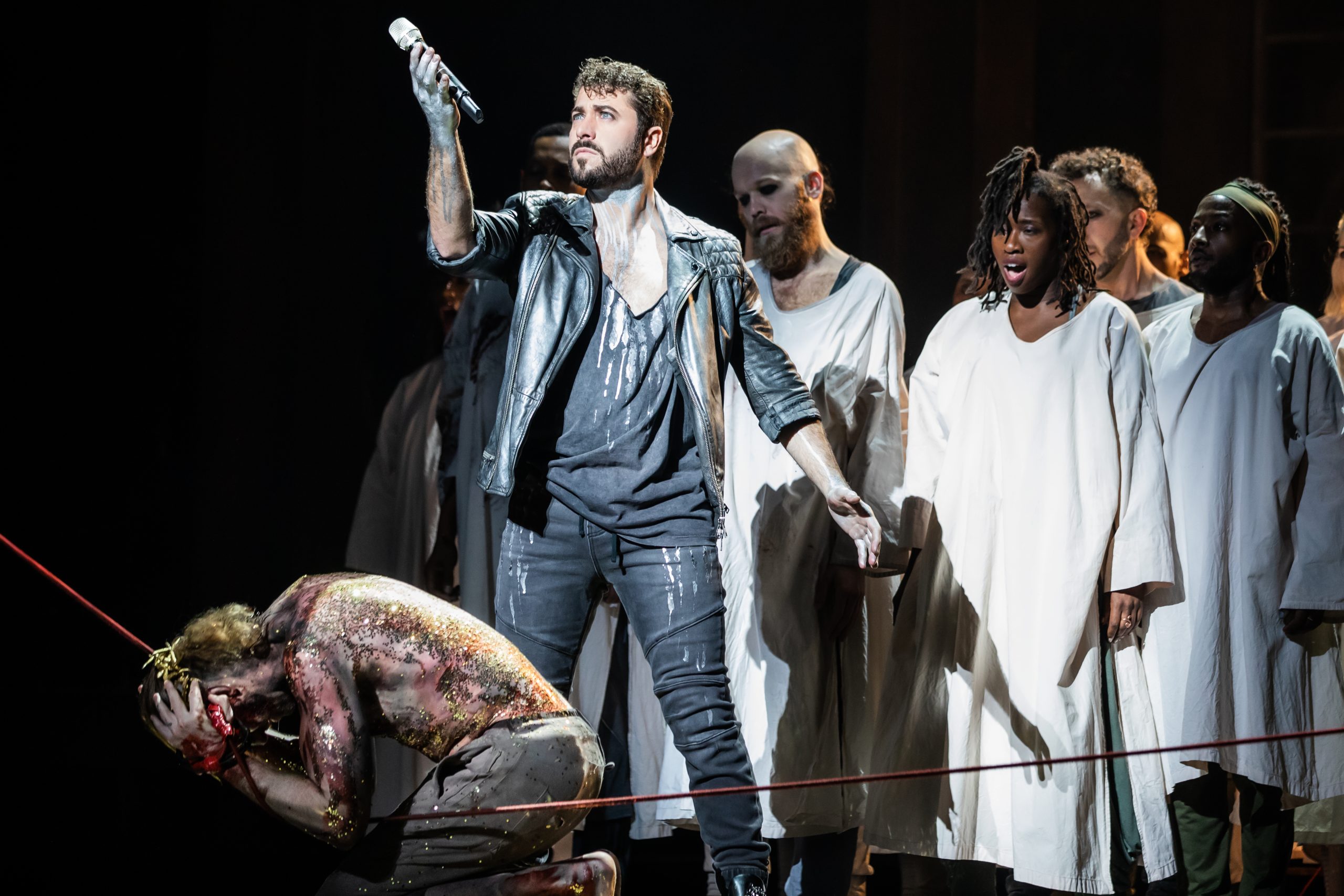 Omar Lopez-Cepero, Aaron LaVigne and the company of the North American Tour of JESUS CHRIST SUPERSTAR. Photo by Evan Zimmerman for MurphyMade